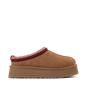 UGG Tan Suede Mules with Red Trim